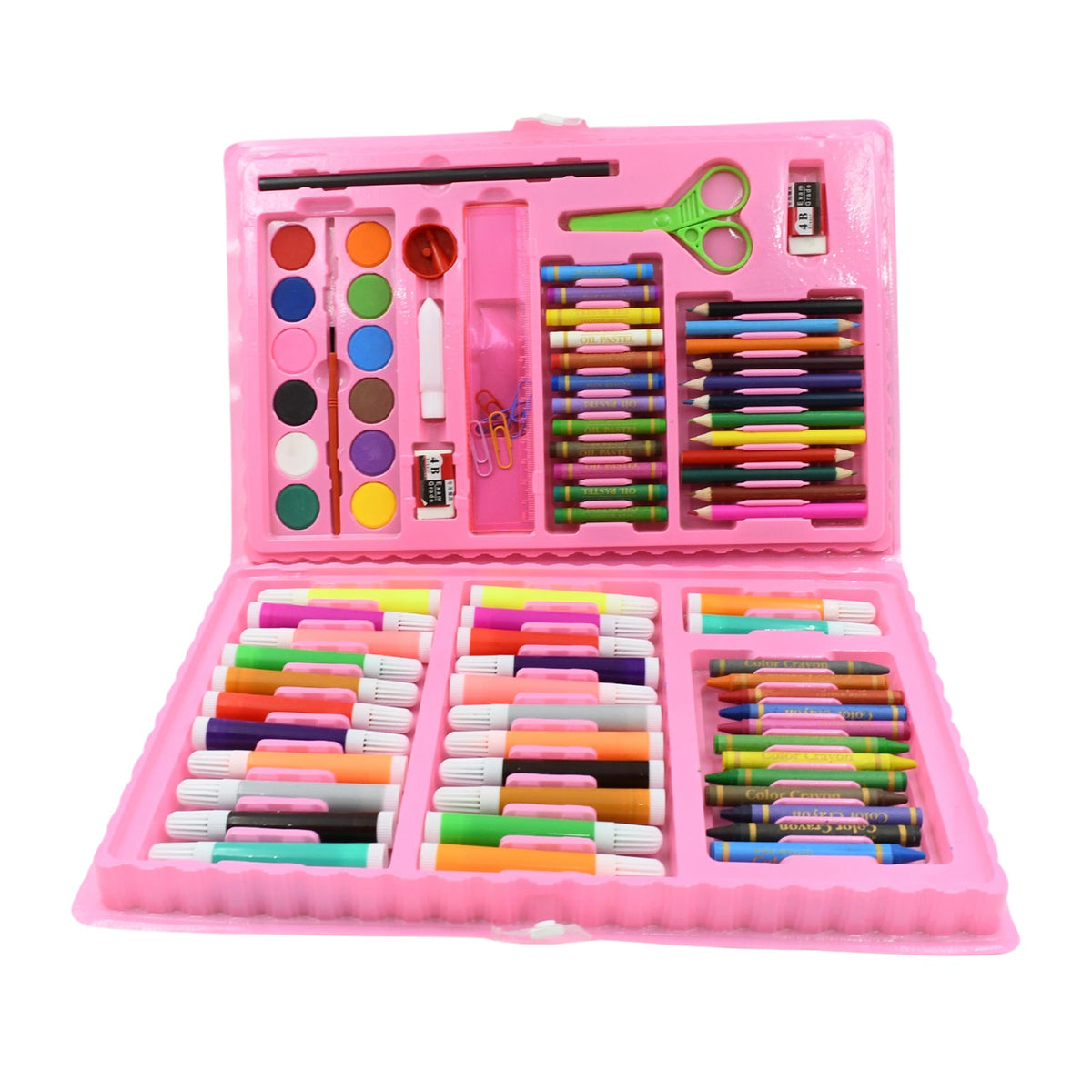 Overview of the Craftily Kids Art Set, neatly organized with various art mediums.