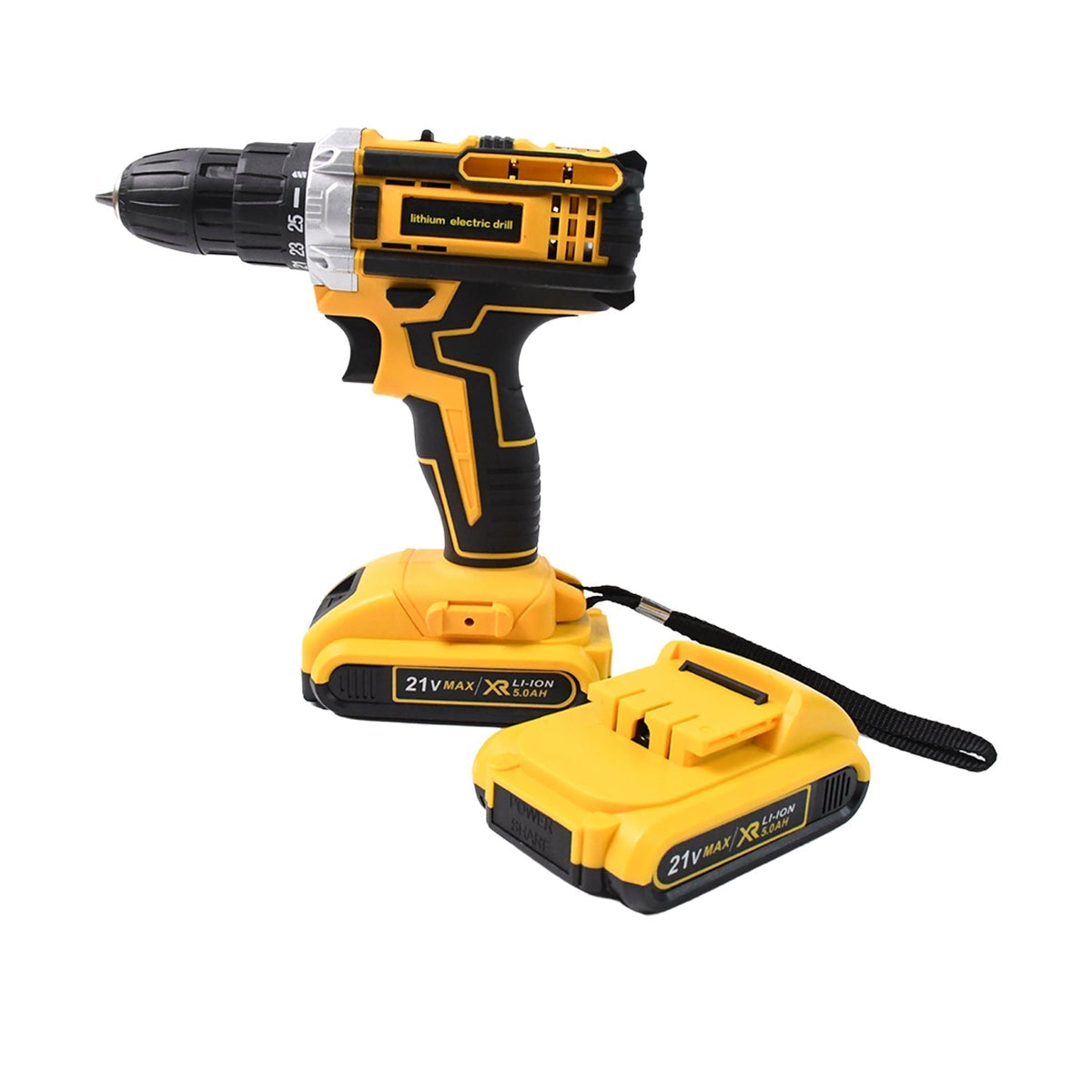 The complete PowerXpert 21V cordless drill set neatly packaged in its durable carry case.