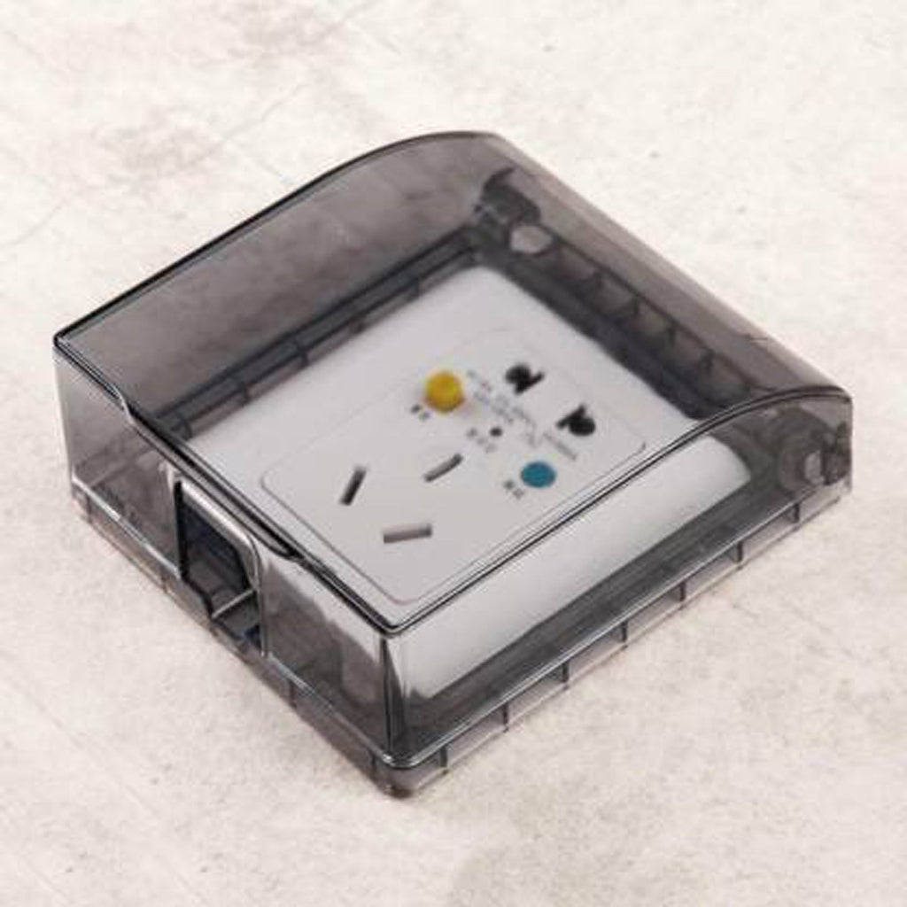 Detailed shot of the easy-to-install clear electrical outlet protector.
