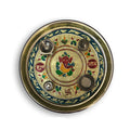 Decorative Pooja Thali crafted from stainless steel with intricate golden and colorful embellishments.