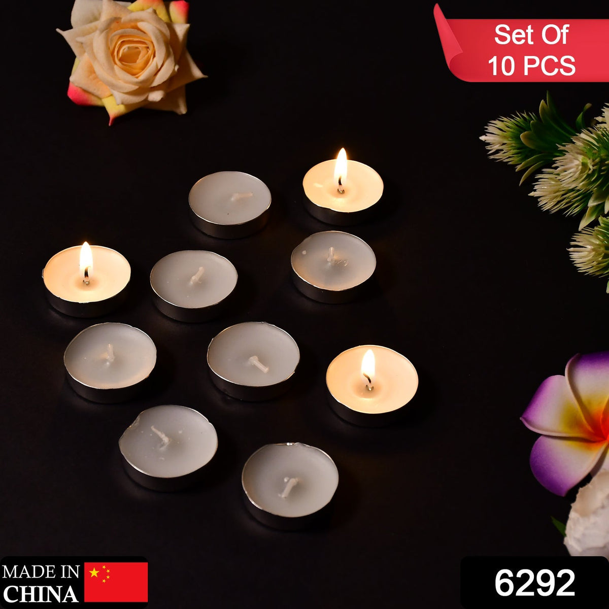 Close-up of a set of 10 colorful smokeless candles, ideal for gifting and creating ambiance.