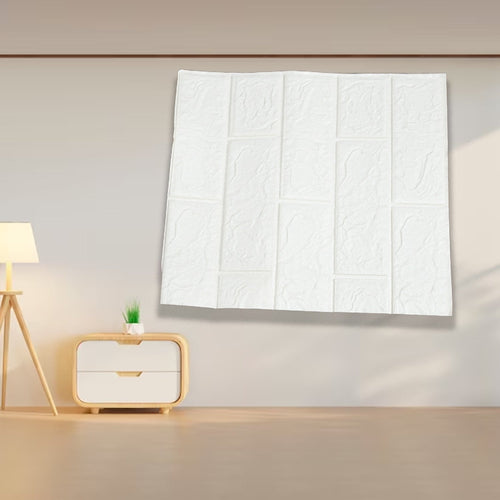 Vibrant 3D adhesive wallpaper showcasing a modern geometric design on a living room wall.
