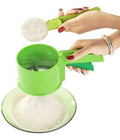Durable plastic atta sifter with three interchangeable sieves for versatile kitchen use.